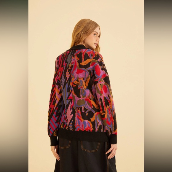 NWT Farm Rio Black Mixed Wild Horses Knit Cardigan - Picture 4 of 5